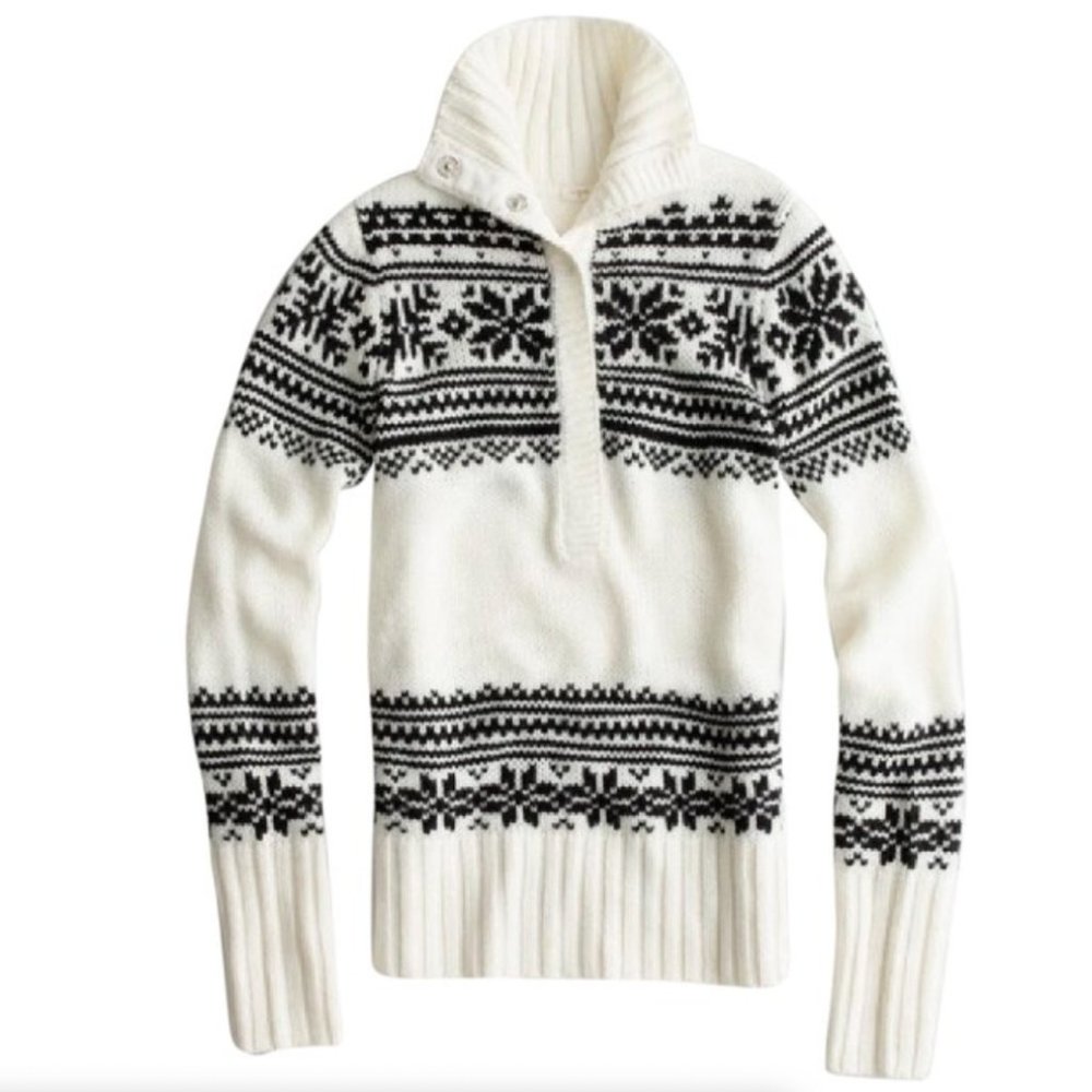J.Crew Nordic Snap-up Chunky Fair Isle Sweater